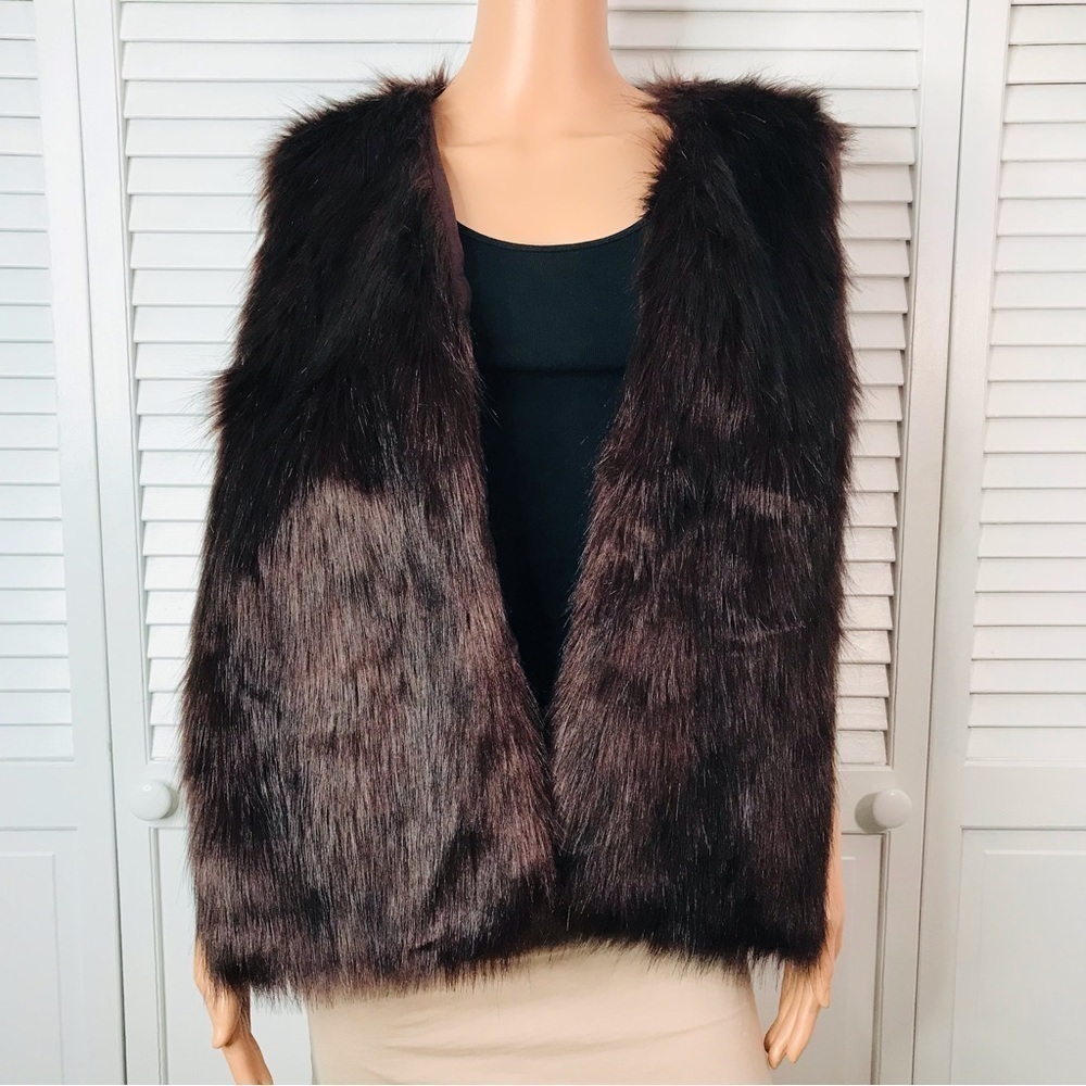 RUFF HEWN Burgundy Open Front Faux Fur Vest Size 2X